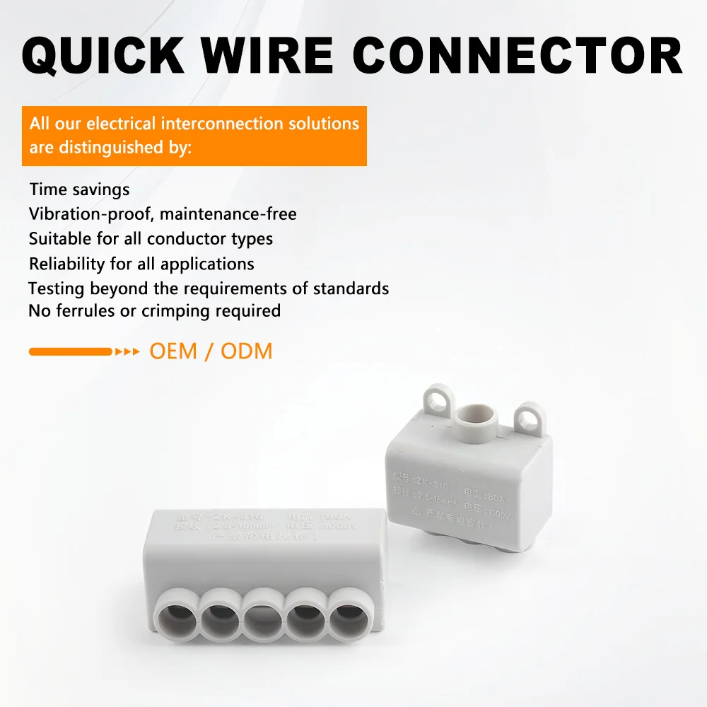 5PCS High Power Push-in Wiring Connector Screw Locking Crimp 1 In 3/5 Out Universal Terminals Block With Fixing Hole 80A 1000V