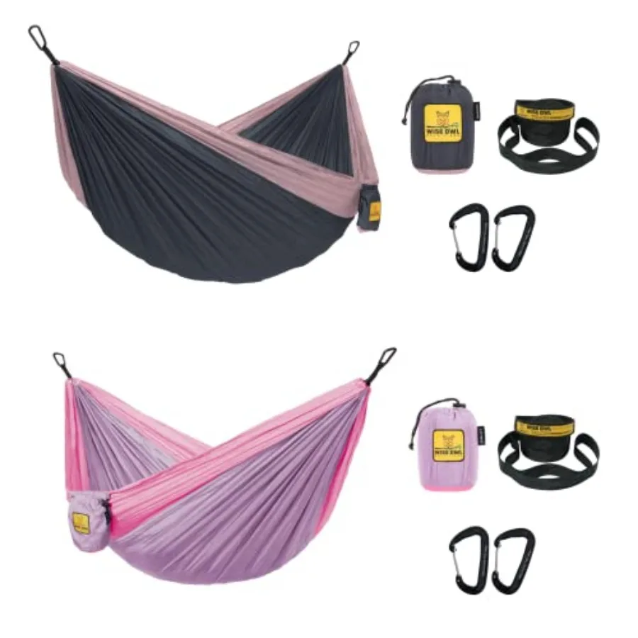 

Camping Hammocks Duo - Nylon, Navy Blue, Ultra-Lightweight Weather-Resistant for Outdoor/Indoor Single or Double Use with Tree