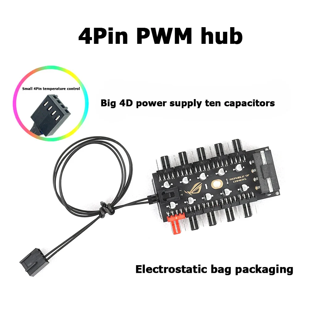 4 Pin PWM Fan HUB Splitter Chassis Cooler Fan PC Strip Control Adapter Socket Temperature Controller Board