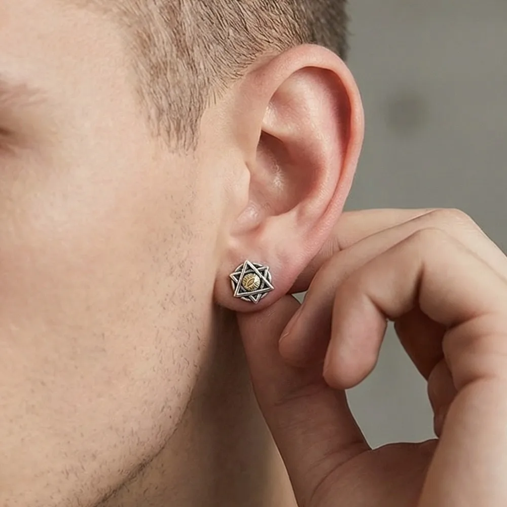 Magnetic Stud Earrings For Men Hexagram Eye of Providence No Piercing Fake Earings Clip On Ear Punk Goth Stainless Steel Jewelry view 2