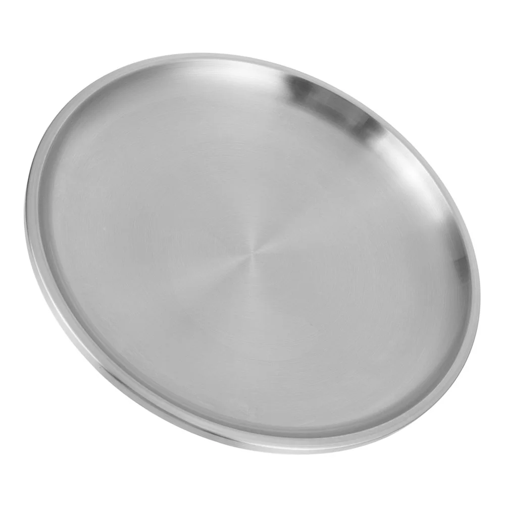 

Stainless Steel Tray Round Cake Pans Food Serving Salad Plate Grill Thickened Fruit