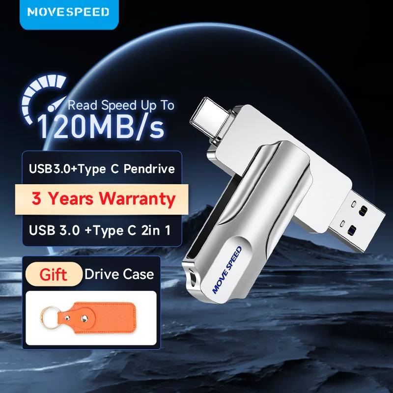 

MOVESPEED 1T 2 in 1 USB Flash Drive 128GB 3.0 OTG Type C Pen Drive 256GB 512GB Metal USB C Pendrive for Phones Laptops Macbook