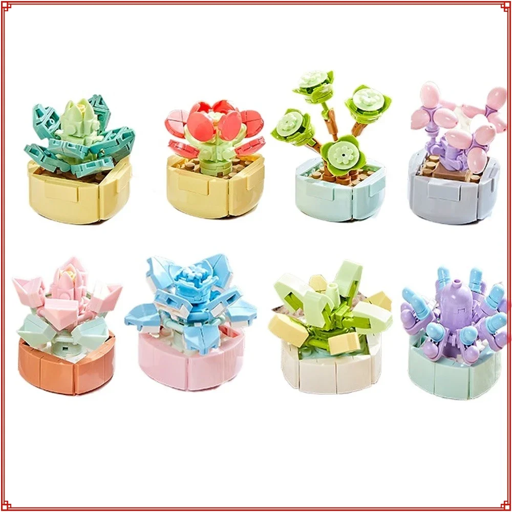 

Simulated Succulent Potted Building Blocks Jade Lotus Cactus Assembles Puzzle Model Toys Home Decoration Ornaments Kids Gifts