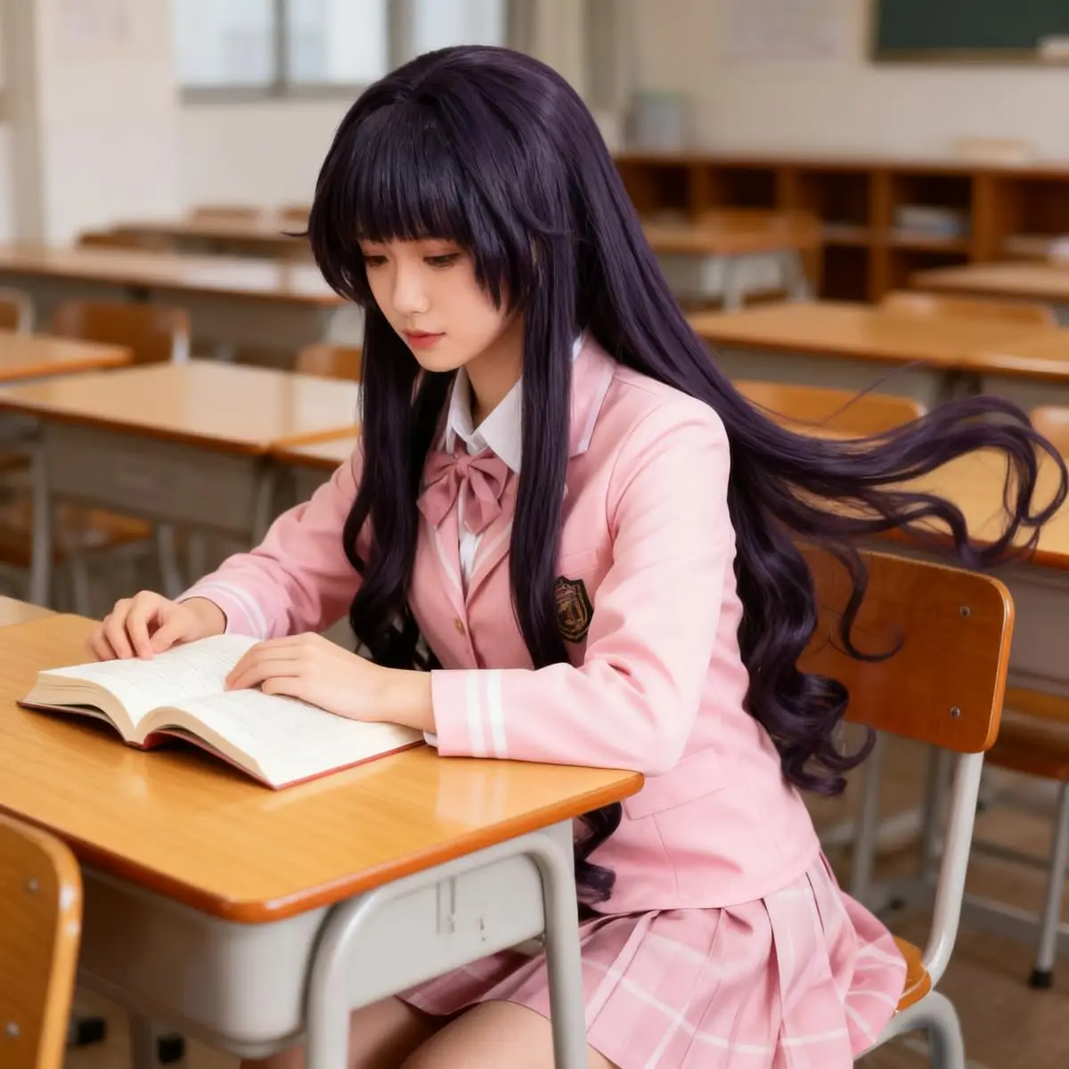 Kaoruko Waguri Cosplay Wig Anime Hair Light Purple Long Curly Wig for Women Halloween