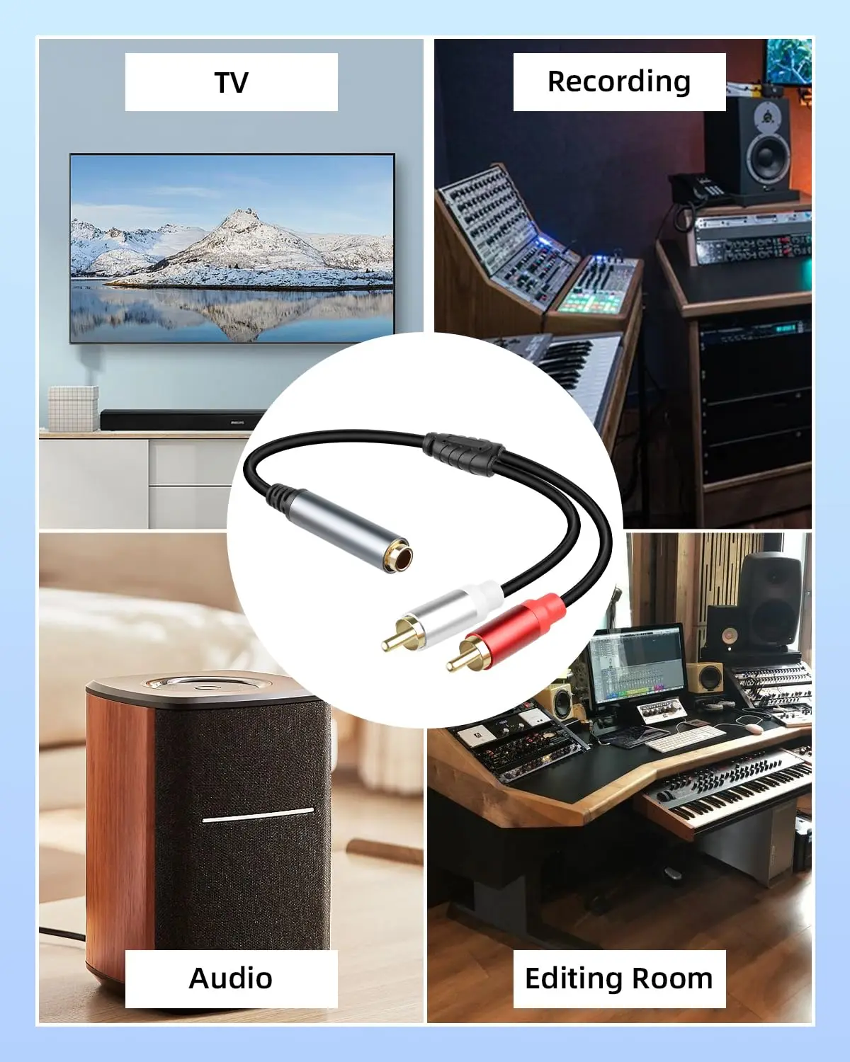 6.35mm to 2RCA Audio Cable,6.35mm 1/4 inch Female TRS to Stereo Dual RCA Male Y Splitter Audio Adapter Cable Gold Plated Plug