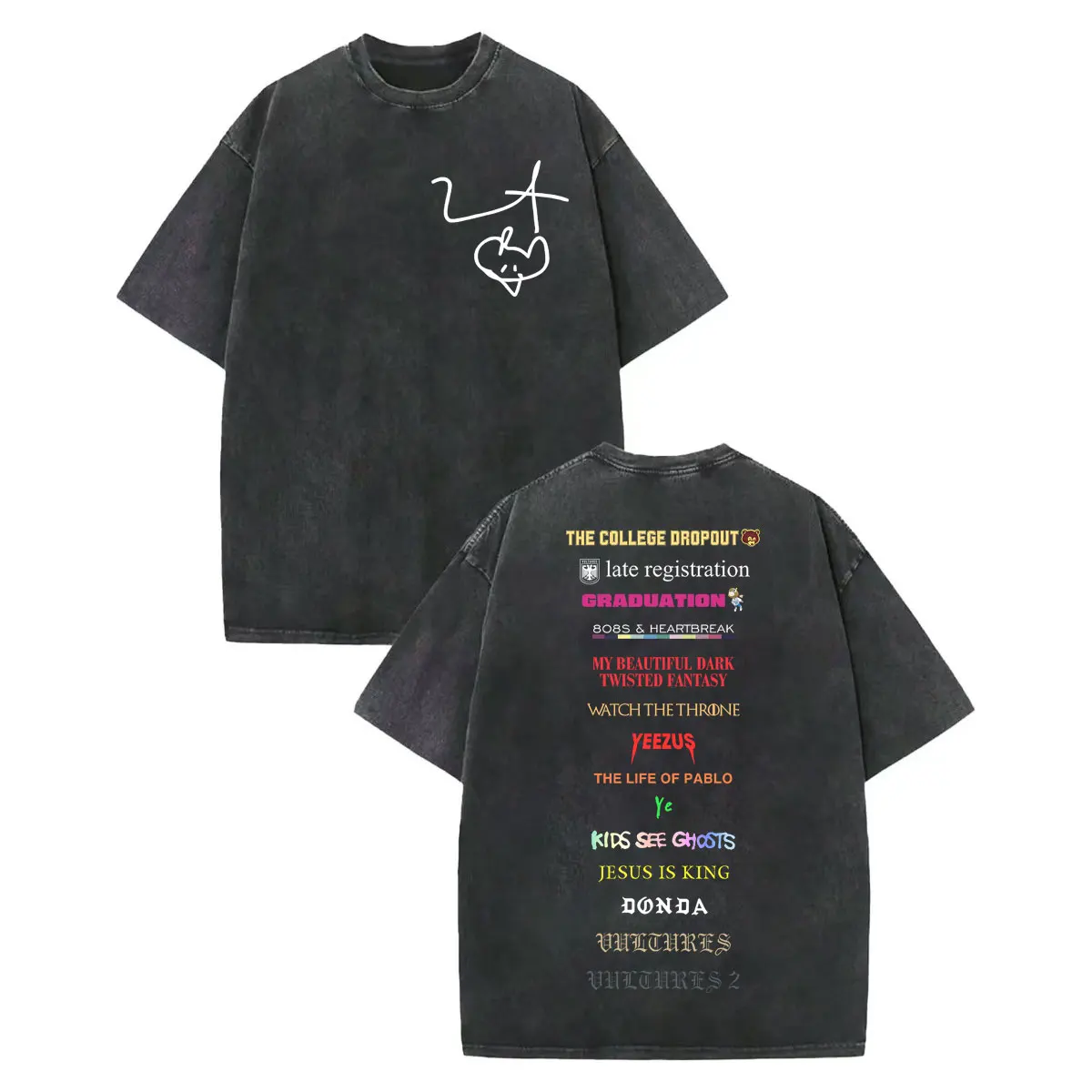 

Vintage Washed Rapper Kanye West Album Merch T Shirts High Quality Fashion Oversized T-shirts Men Women Casual Cotton T-shirt