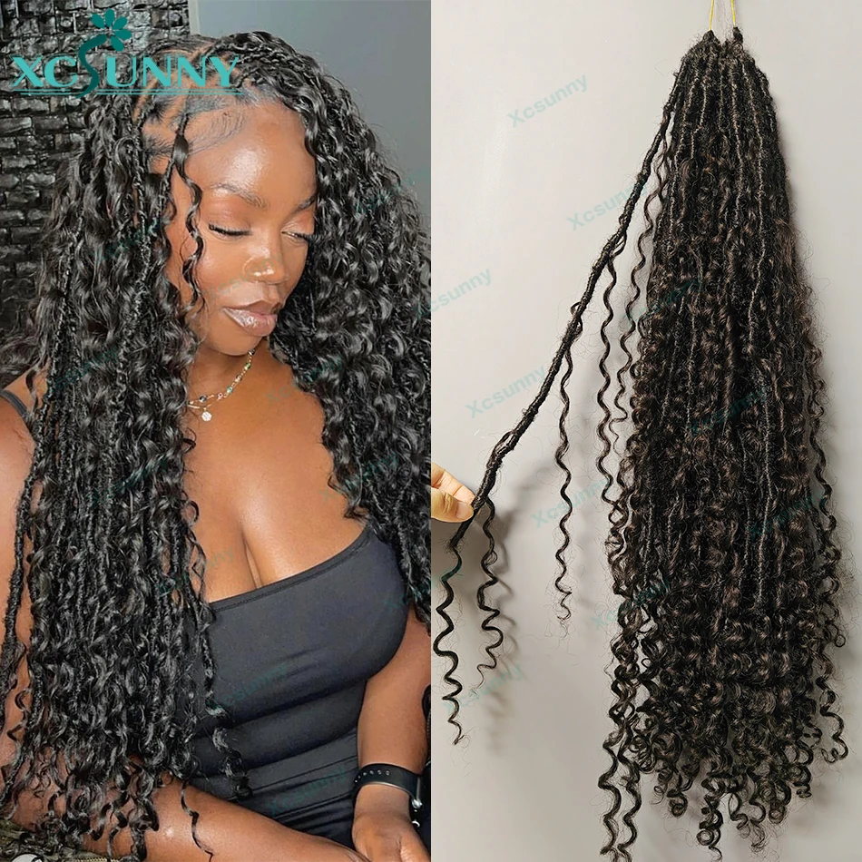 Crochet Boho Dreadlocks extensões de cabelo, Cachos humanos, Encaracolado termina, Pré-loop, 120 fios para cabeça cheia