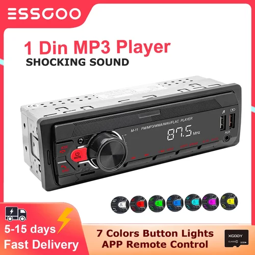 Imagen 1 del producto ESSGOO-Reproductor multimedia universal para automóvil, radio para automóvil MP3 de 1 Din, audio estéreo, Bluetooth, automotriz, botones coloridos, 1 Din