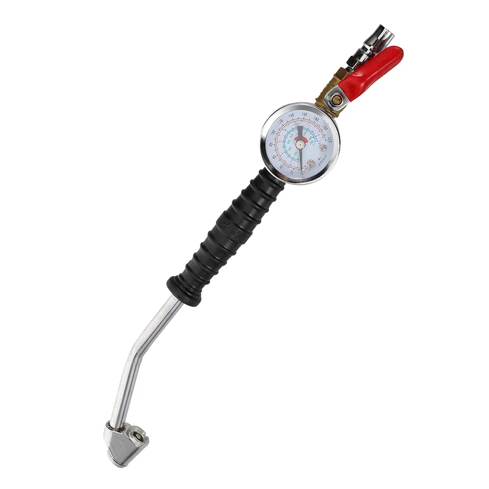

Heavy Duty Truck Tire Inflator Nozzle Pressure Gauge Extended For Cars Trucks Buses Motorcycle Bicycle Sports Ball Repair
