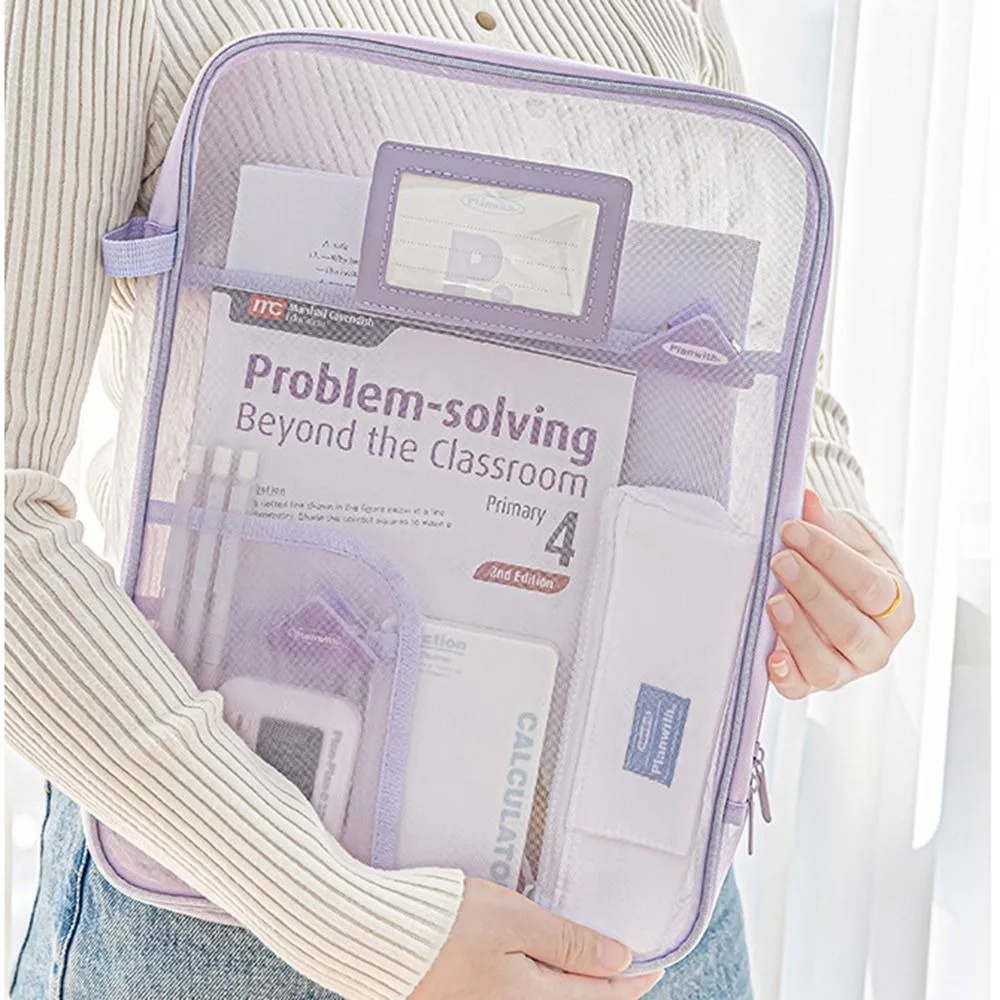 

A4 Nylon Mesh File Bag Multifunctional Solid Color Transparent Zipper Pouch Large Capacity Transparent File Pocket Students