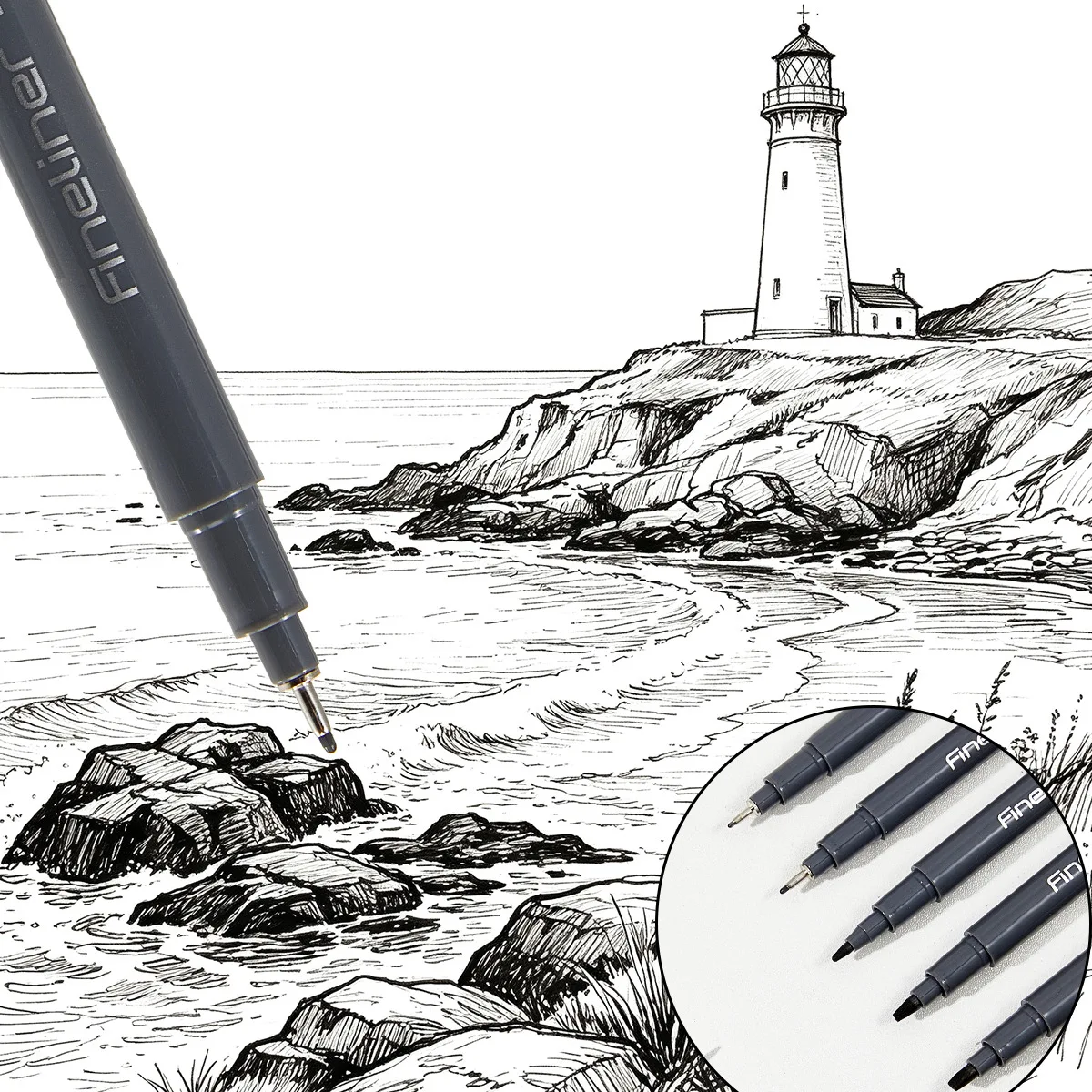 12 Pcs Fine-Line Pen Set Multifunctional Black with Multiple Nib Models for Detailed Painting Sketching And Writing
