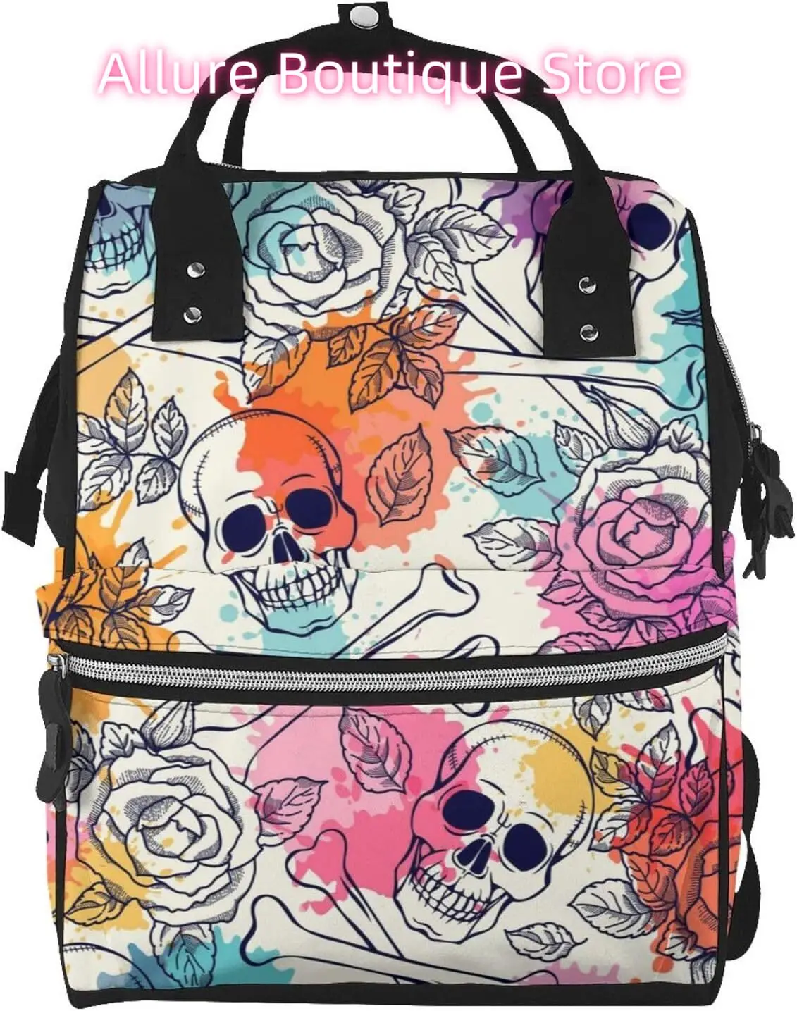 

Classic Doodle Skull Diaper Bag Backpack for Women Large Capacity Nappy Bag Multifunction Waterproof Mummy Backpacks for Mom Dad