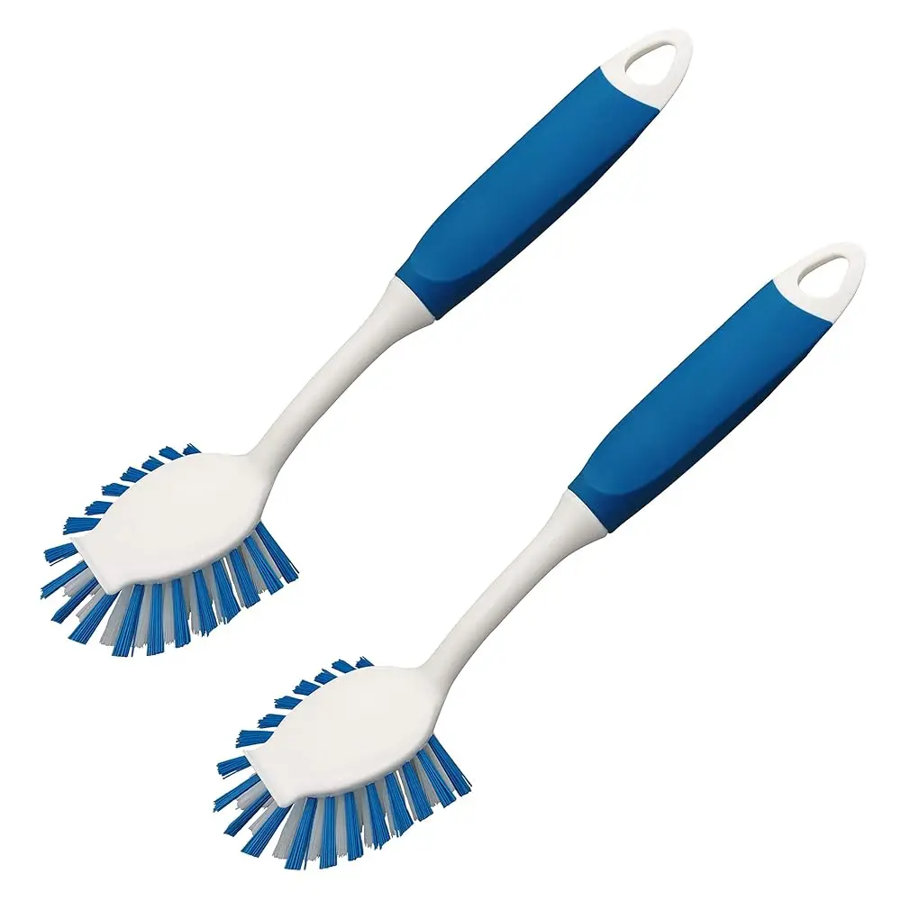 2-Pack Dish Brushes with Scraper, Durable Nylon Bristles Kitchen Scrub Brush, Dish Scrubber with Handle for Pans, Sink, Bath