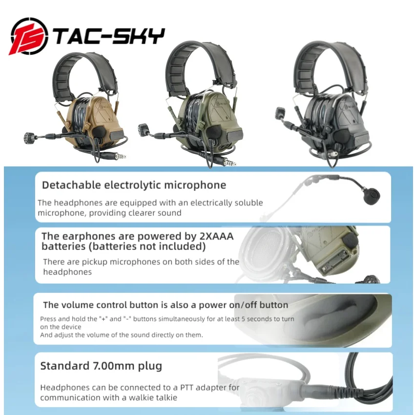 TAC-SKY Digitale Chip DSP Tactische Headset TSC5 XPI Ruisonderdrukking Gehoorbescherming Moffen Airsoft Schieten Jacht Hoofdtelefoon