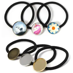 10pcs 20/25mm Hair Band Base Elastic Band Rope with Cabochon Base Holder for DIY Hair Accessories Hair Ring Rope Findings