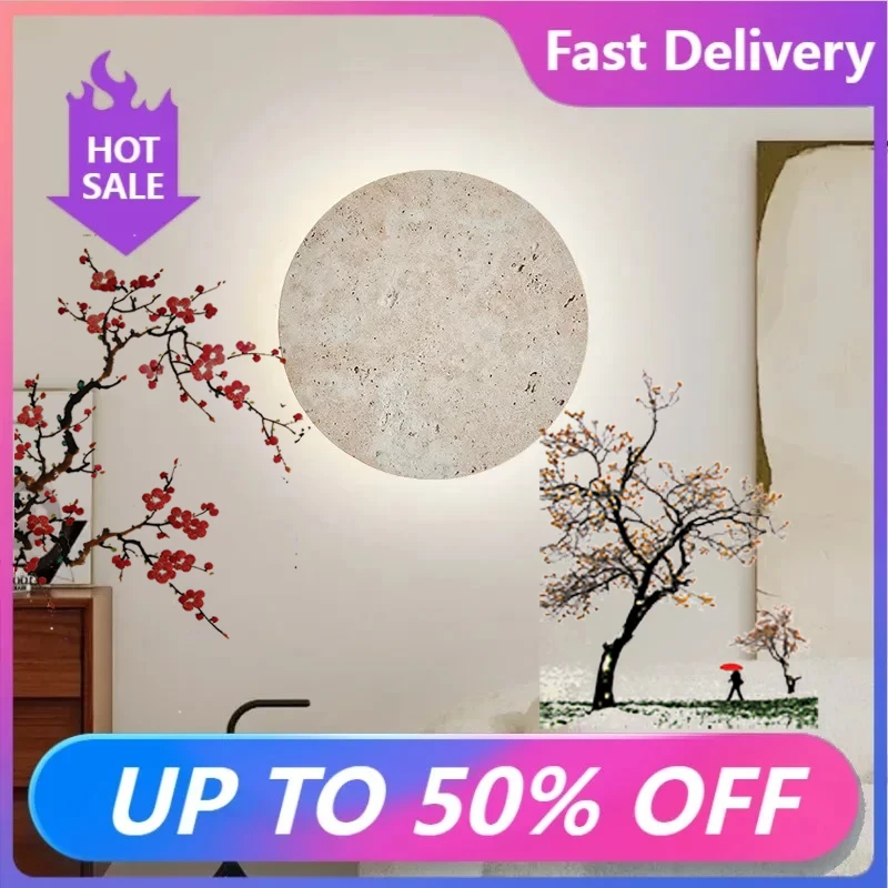 

Dia23cm/30cm Stone Wall Lamp Round Bedside Dining Room Atmosphere Art Decor Sconce Light