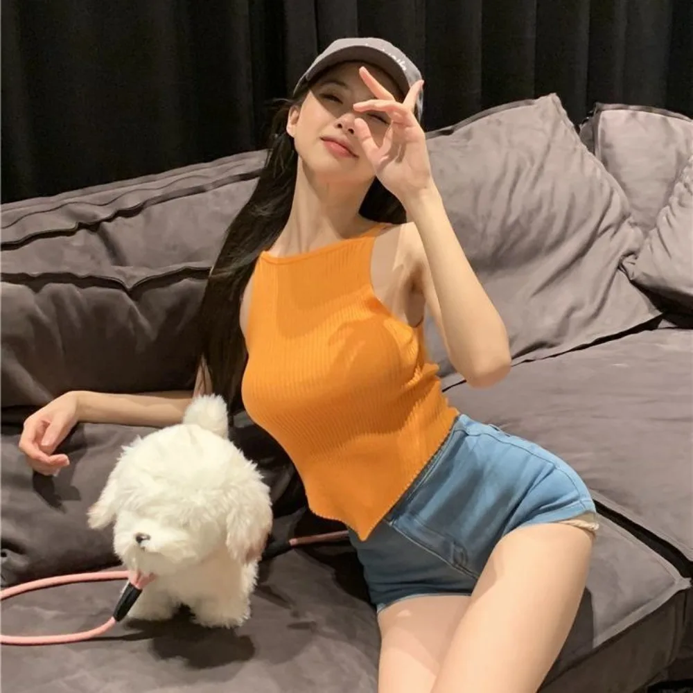 New Summer Sexy Sweet Cool Sling Temperament Slim Short Top Spice Girl Casual Sleeveless Top Street
