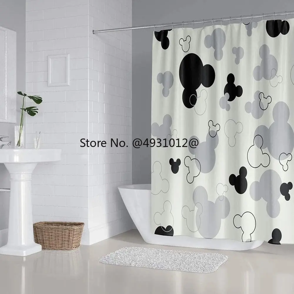 Disney 3D Printing Mickey Minnie Mouse Shower Curtain Carpet Cover Toilet Cover Bath Mat Pad Set Bathroom Drapes Home Textiles