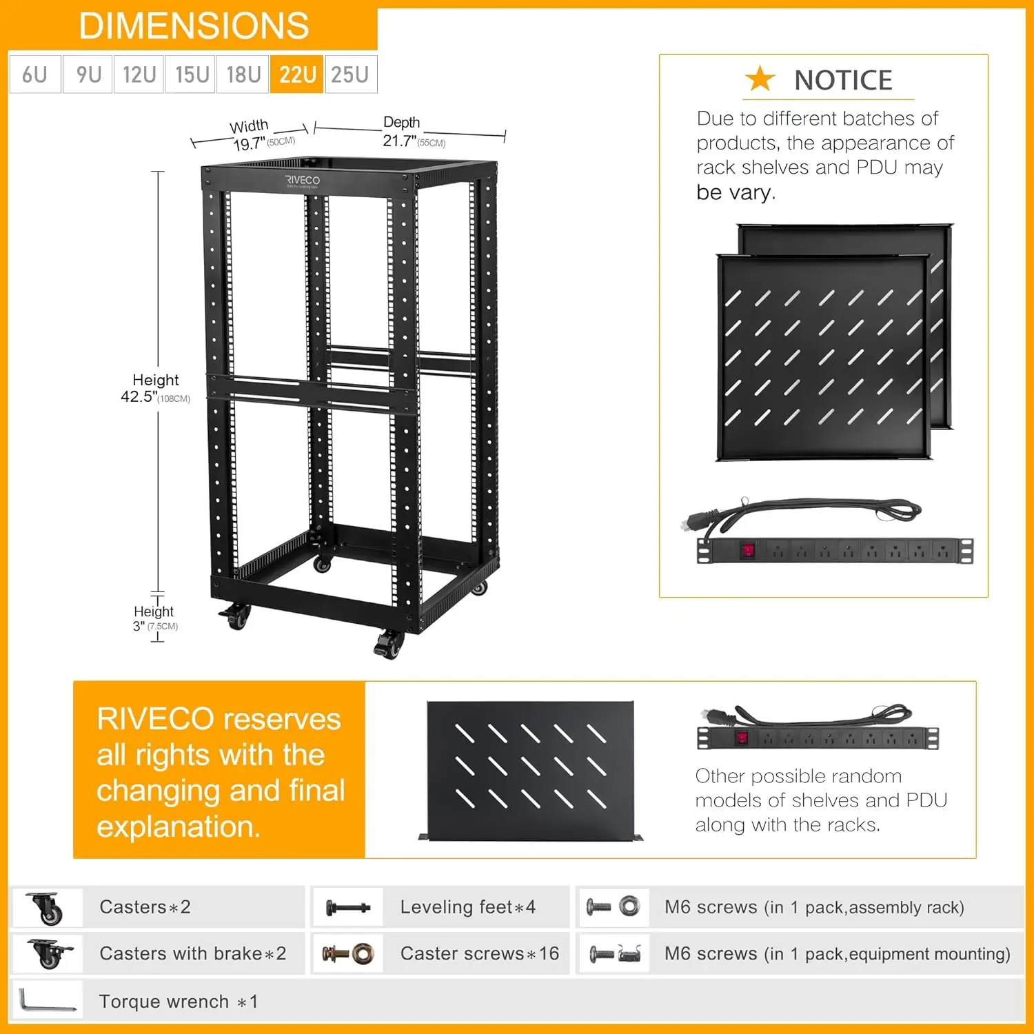 Open Frame Server Rack with Brake Casters +19