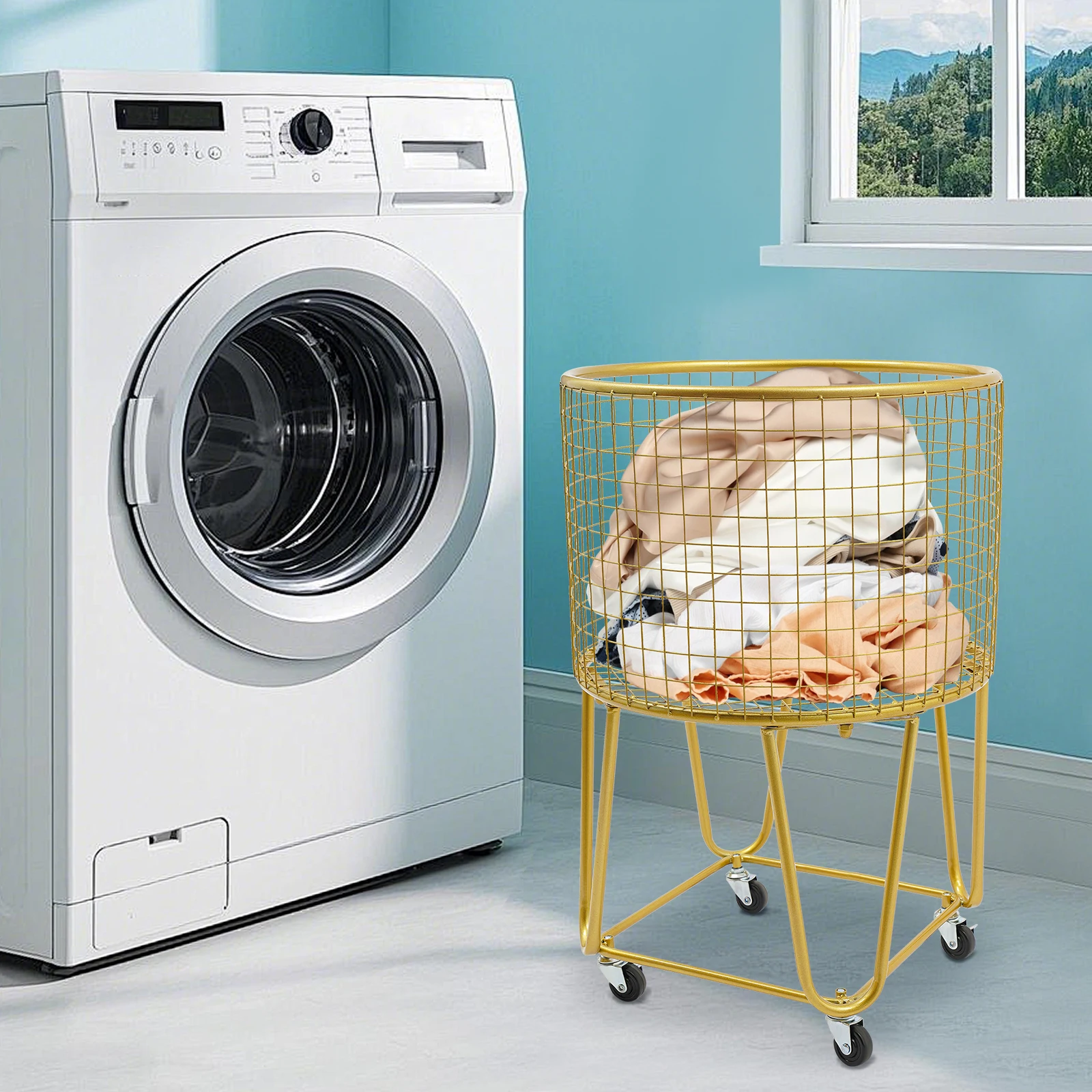 

Mesh Laundry Storage Cart Laundry Basket with Wheels, Durable Hamper for Clothes, Storage Organizer for Bedroom/Bathroom