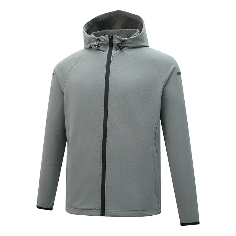Chaqueta con capucha resistente al viento para hombre: abrigo deportivo con cremallera de color sólido para actividades al aire libre y ropa casual