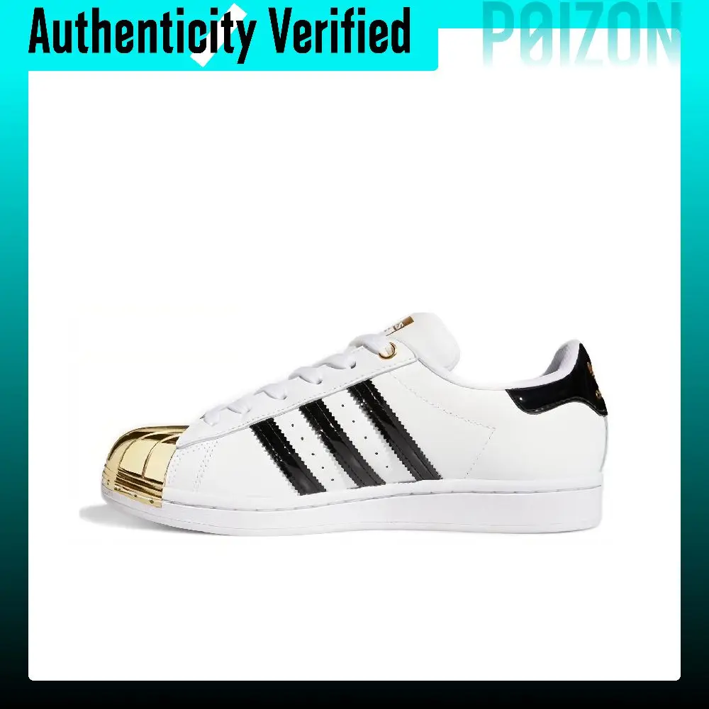 Adidas Originals Superstar Metal Toe Skateboard Shoes Women's Low Top Black White Gold FV3310