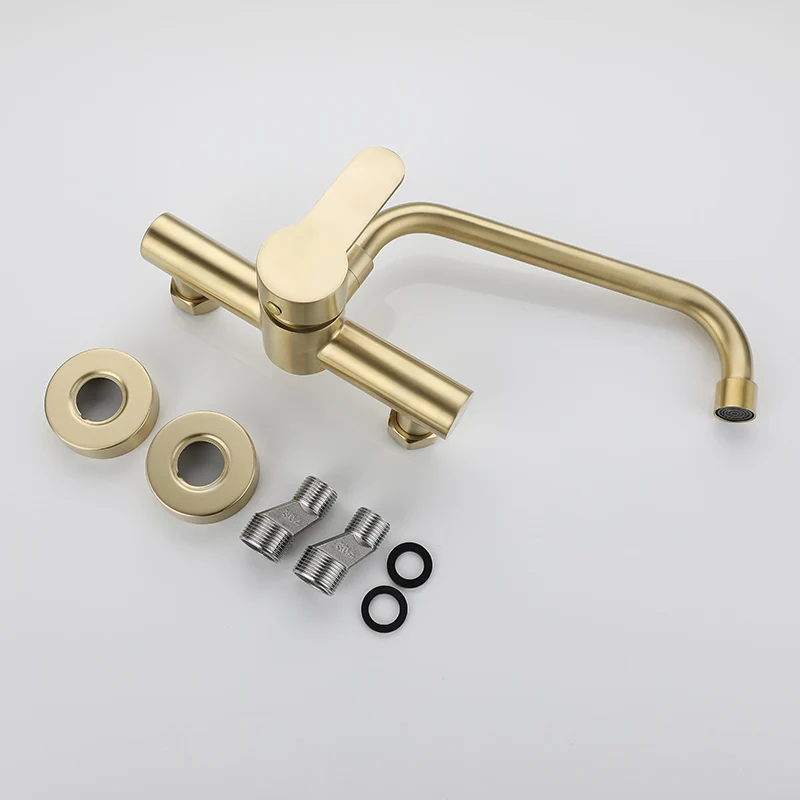 Wall Mounted Kitchen Faucet Rotation Sink Water Mixer Brushed Gold Laundry Faucet