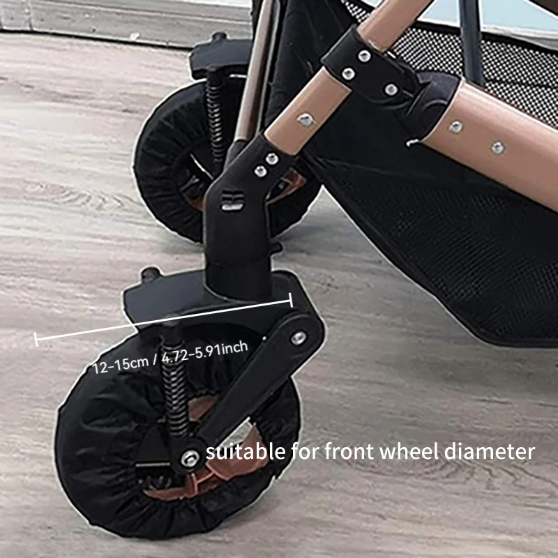 4pcs Black Polyester Stroller Wheel Covers - Dust Resistant, Easy to Clean, Ruffled Design for Home Entrance & Outdoor Use