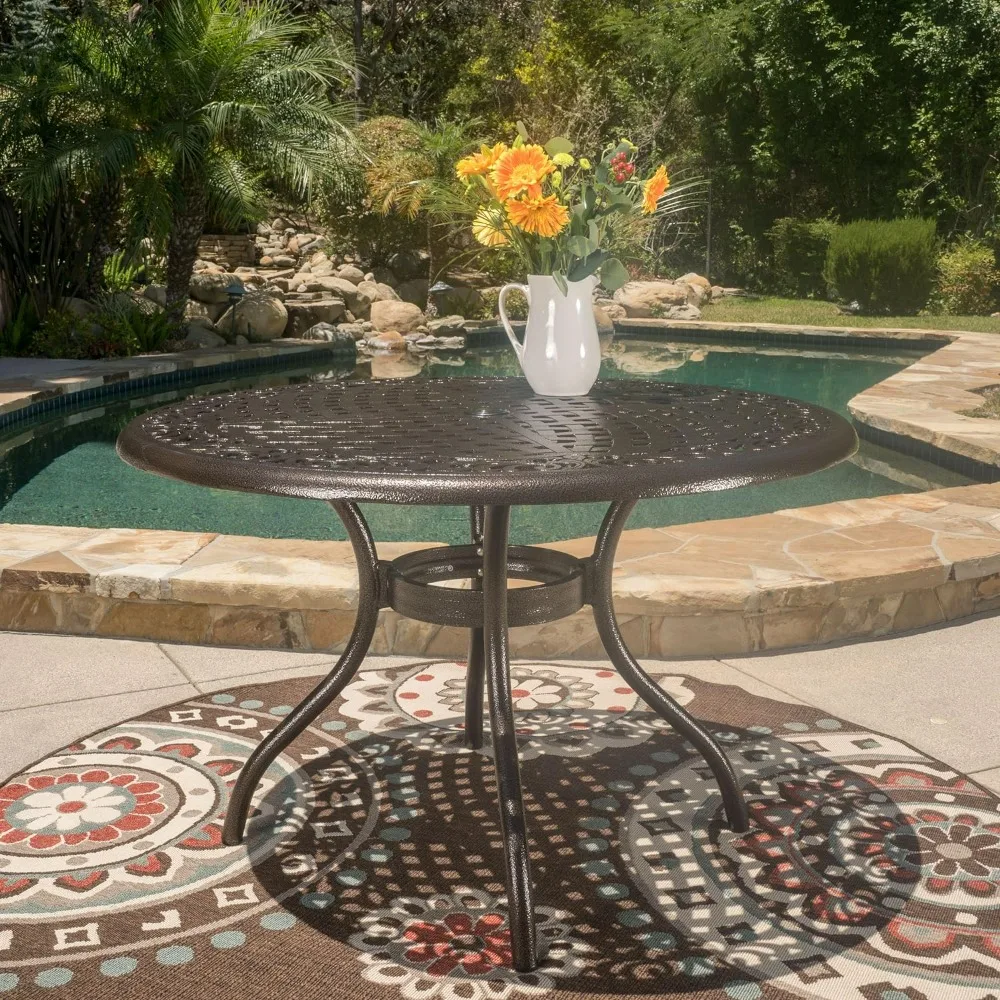 Phoenix Cast Aluminum Round Table, Hammered Bronze, Dimensions: 47.75”L X 47.75”W X 30.00”H,Outdoor Tables