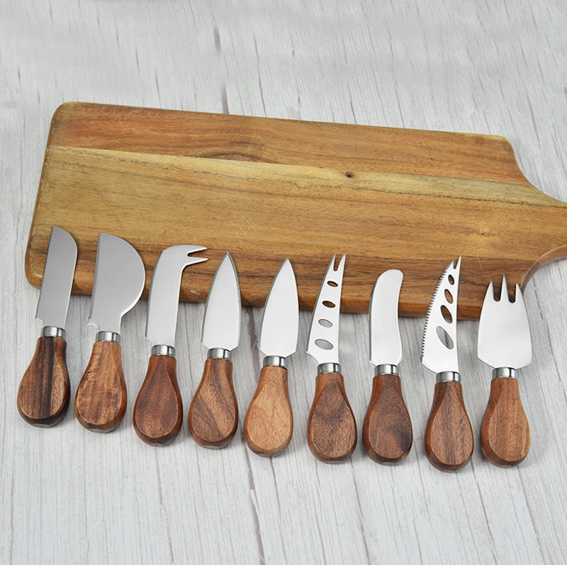 Cheese Knives, Stainless Steel Cheese Knife, Cheese Spreader Knives for Charcuterie Board Butter(Acacia Wood Handle)