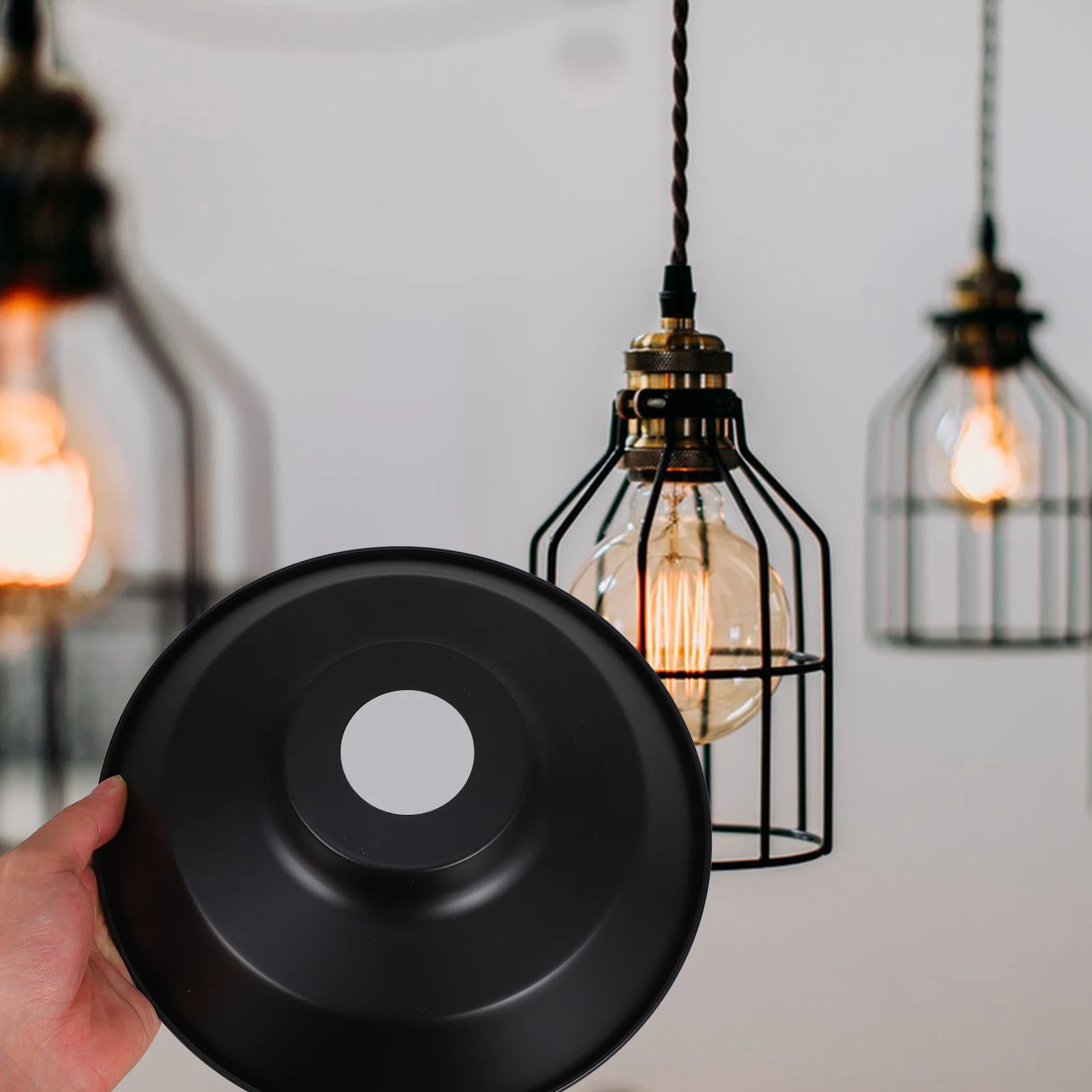 

E27 Industrial Lampshade Black White 220mm Pendant Light Shade Metal Bulb Guard Decorative Lighting FixturesVintage