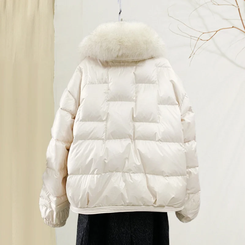 SEDUTMO Winter Duck Down Coat Women Rabbit fur Collar Warm Autumn Quilted Casual Slim Short Feathers Jackets ED1798