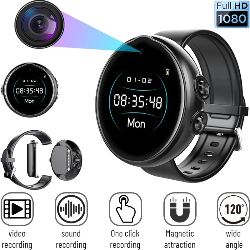 Mini Cámara Deportiva en Reloj, 1080P HD, Cámara 3 en 1, Cámara Portátil, Cámara DV Deportiva en Pulsera, Grabadora de Voz, Tarjeta TF Oculta