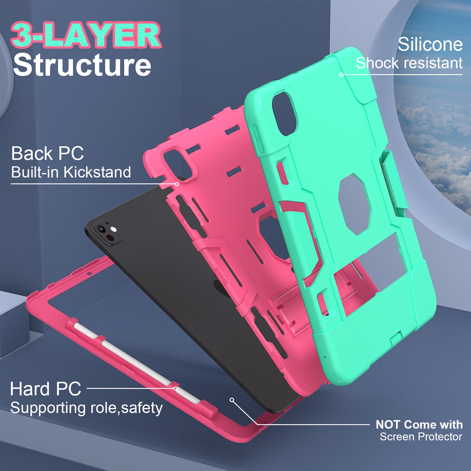 Rugged Kickstand Case For iPad Pro 11 2025 M5 2024 M4 A3357 A3358 A3359 A2836 A2837 A3006 PC Silicone Anti-Slip Cover Shockproof