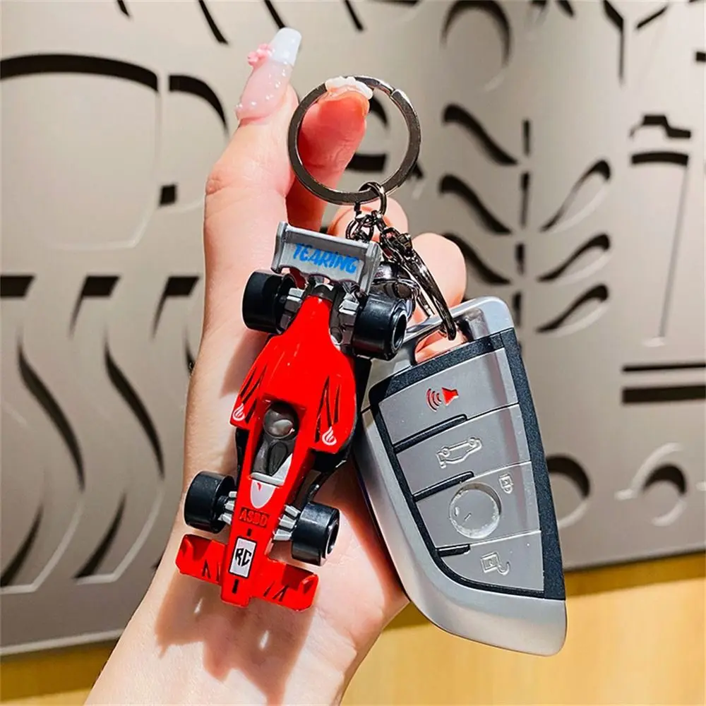 Cartoon Alloy F1 Racing Car Model Keychain Boys and Girls Schoolbag Pendant Key Chain Ring Couple Keyring Small Gift for Kids