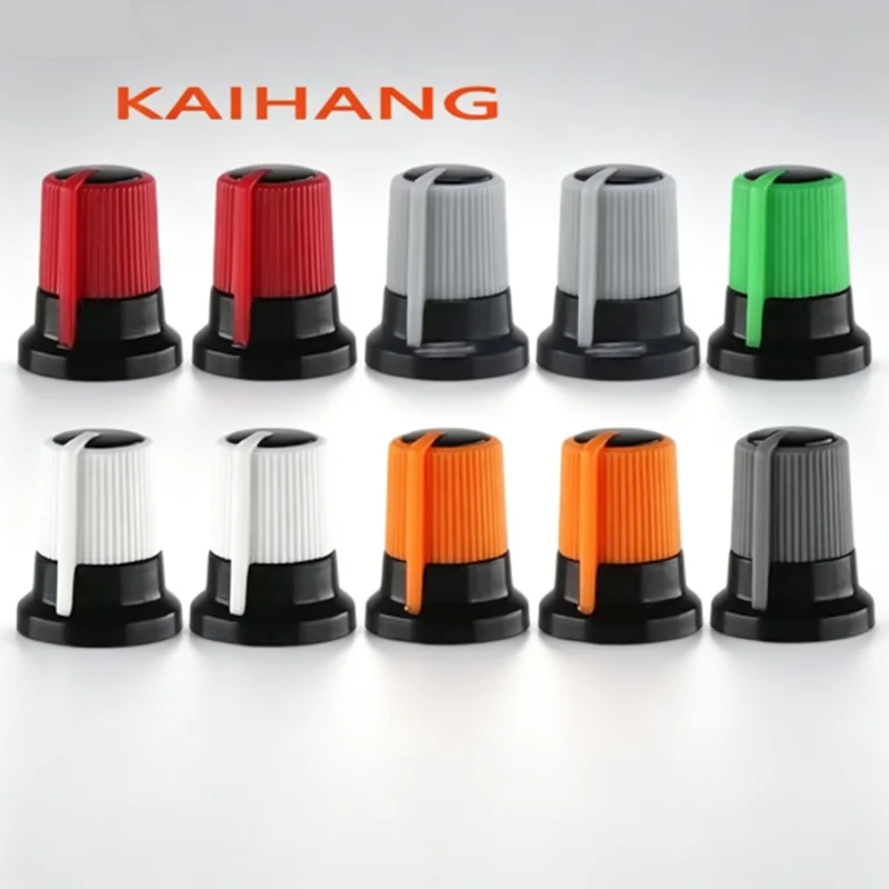 100PCS 15*17mm Dual Color knob Cap 6mm Spline Shaft Plastic  Potentiometer Encoder Switch Knob For Mixer Audio Amplifier