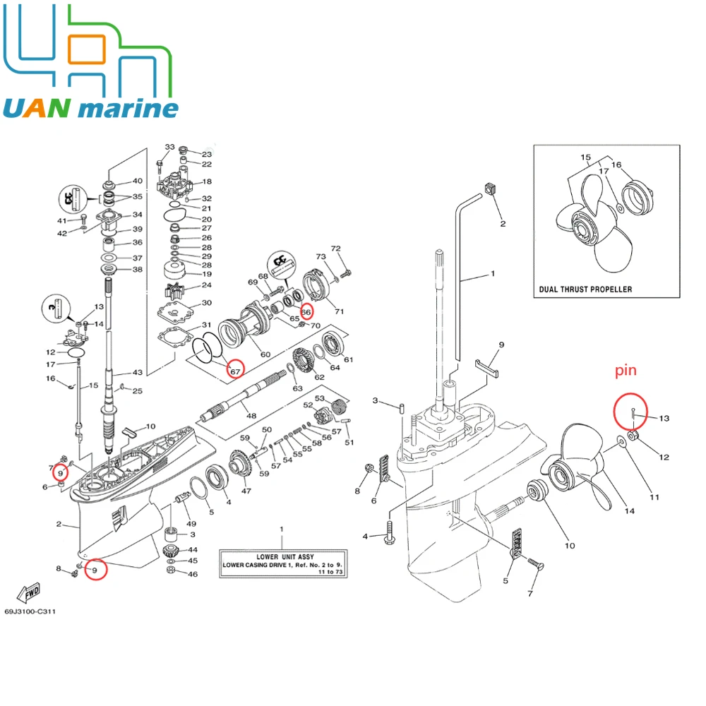 93101-30M17 Outboard Lower Unit Prop Shaft Gearcase Oil Seal Kits for Yamaha 2/4-stroke 200 225 250HP  O-ring 93211-04384 image 4