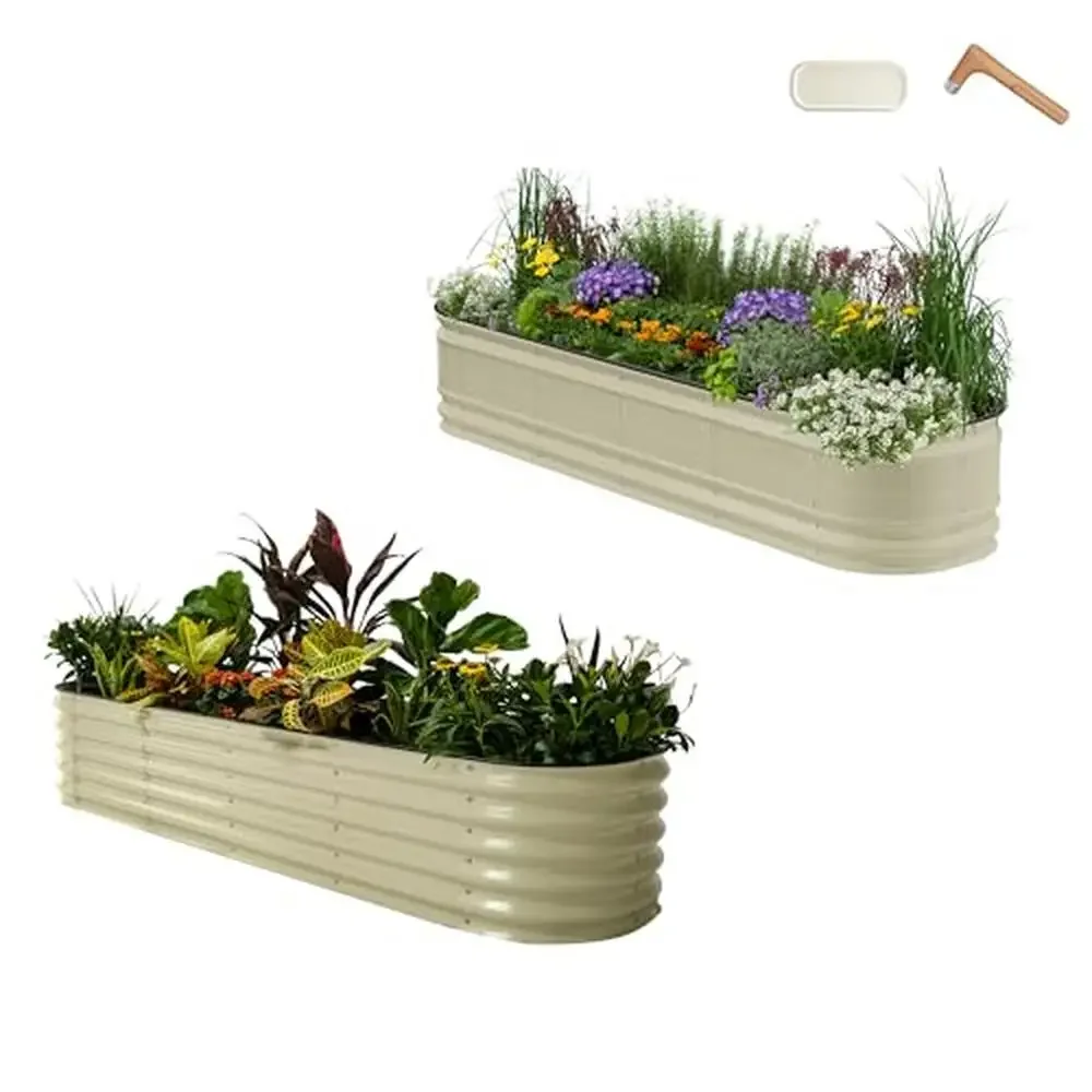 Raised Garden Bed Kit 17'' Tall 9 in 1 8ft X 2ft Modular Design Metal Planter Box Pearl White Root Health Water Drainage