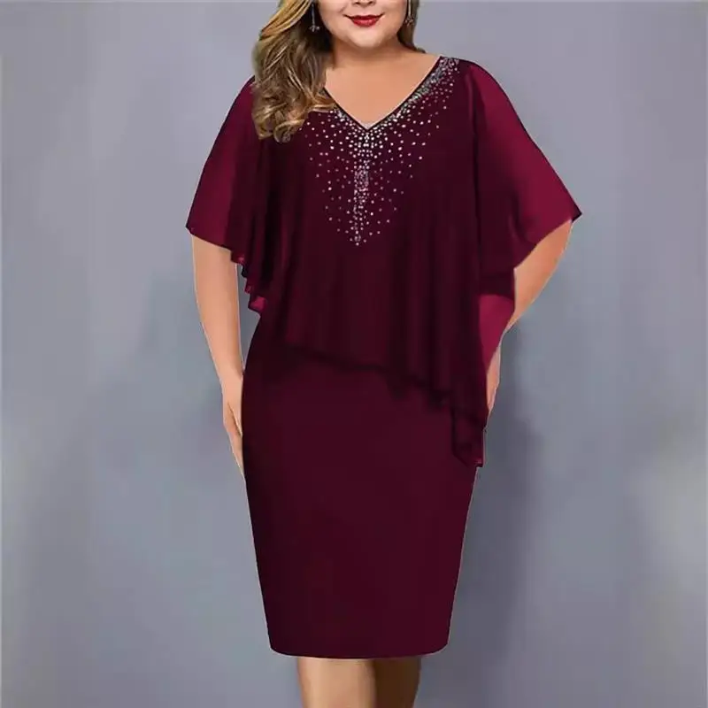 صيف 2024 جديد V-ne المرأة الدكتور TEMU طويل Sve الشيفون oulder awl الترتر ثوب مسائي Fem Faionable Ele #4