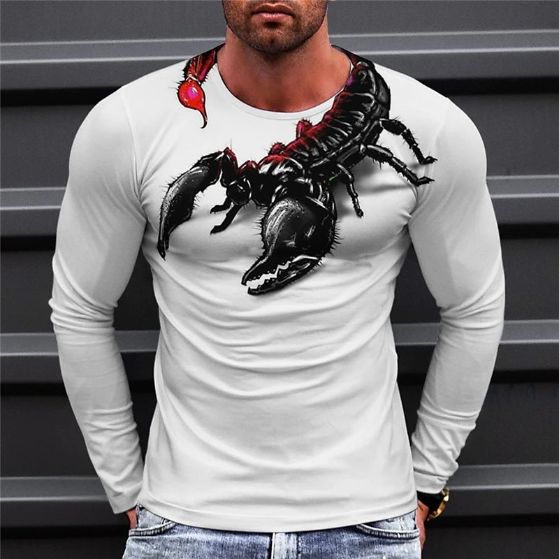 Trend Scorpion Pattern T-shirts Spring Autumn Fashion O Neck 3D Printed Long Sleeve T Shirts Casual Streetwear Loose Mens Tees image 3