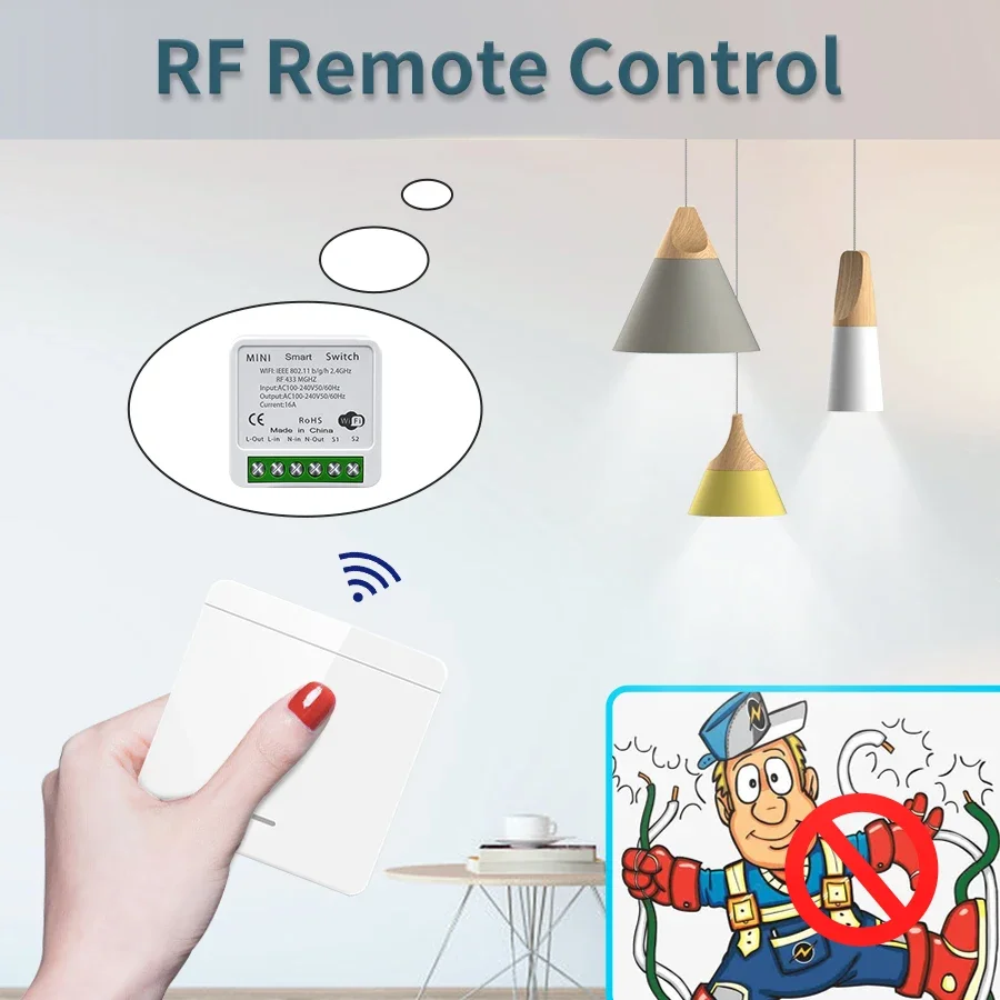 Wifi RF 433MHz Smart Switch Tuya Smart Life Alexa Google Alice Voice Control Remote Wireless Wall Panel Module for Led Lighting