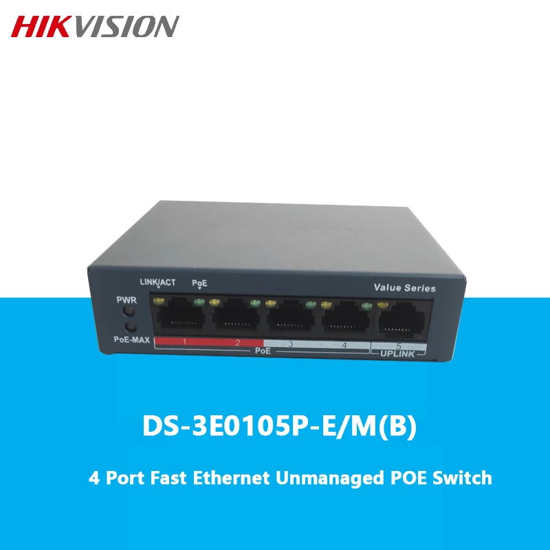 HIKVISION 4 Port Fast Ethernet Unmanaged POE Switch DS-3E0105P-E/M