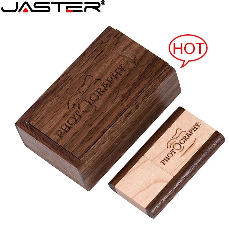 

JASTER Wooden Box & Rotatable Pen Drive 128GB Free Custom Logo USB Flash Drive 64GB Pretty Memory Stick 32GB 16GB Creative Gift