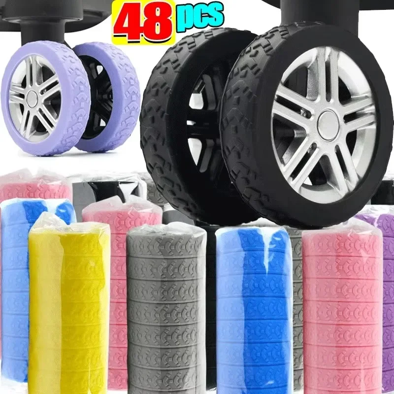 8/48pcs Thicken Texture Silicone Wheels Protector For Luggage Reduce Noise Travel Luggage Wheels Cover Luggage Accessories