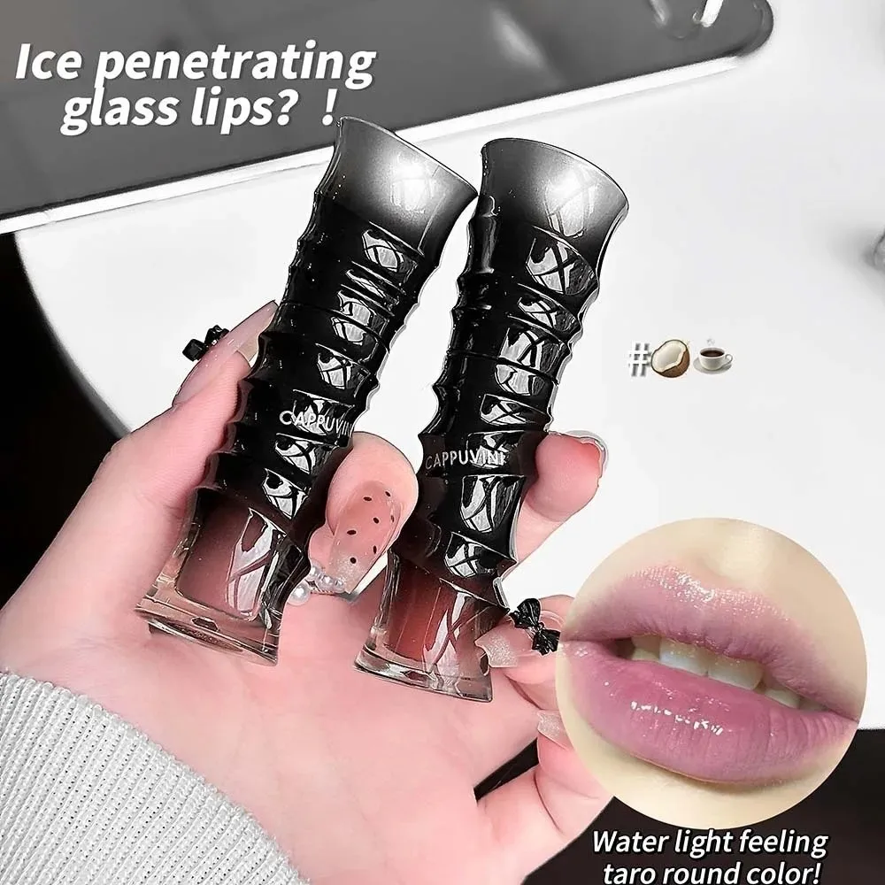 Punk Crystal Glossy Lip Stain Red-Brown Sheer Nude Glitter Lip Tint Long Lasting Waterproof Liquid Lipstick Makeup Cosmetics