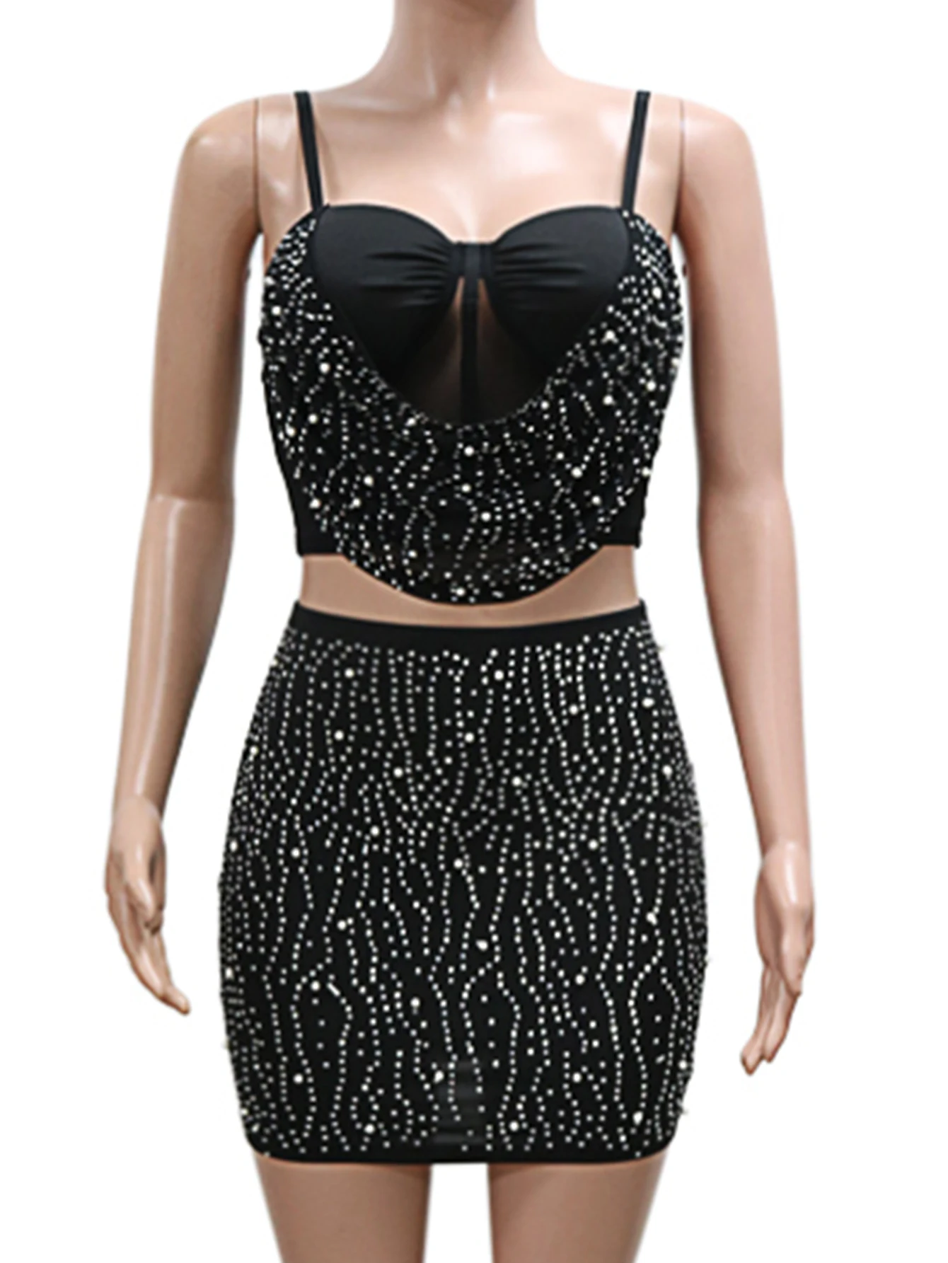 Sexy backless black rhinestone mini summer dress women 2026 bodycon night club birthday party dress sets evening dresses vestido