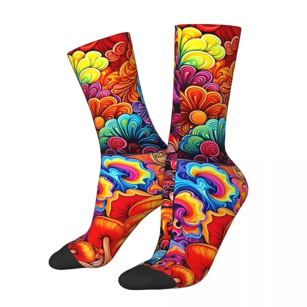 tiki Colorful Vibrant Boho Mushroom Pattern Sock for Men Hip Hop Vintage Colorful Flowers Quality Pattern Printed Sock fugees