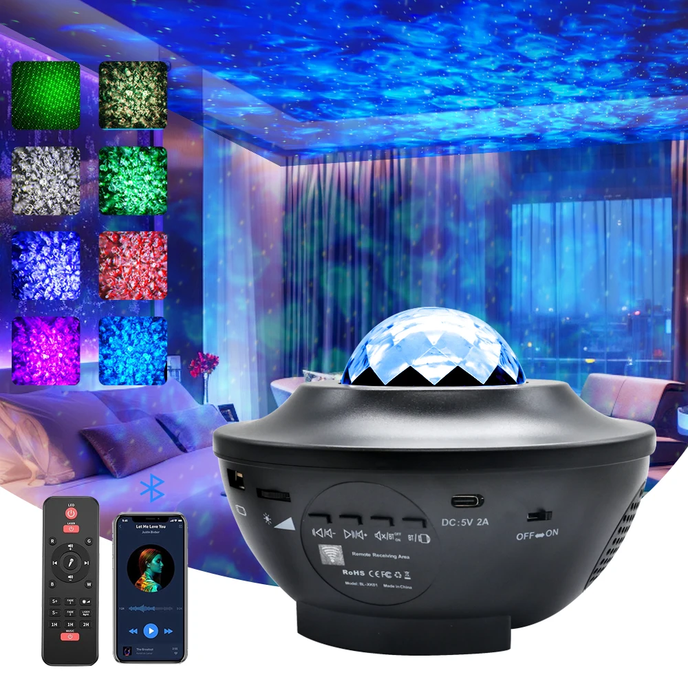 

USB Powered LED Star Light Galaxy Projector Bluetooth BT Music Speaker Projector Rotating Water Wave Party Decorating Light