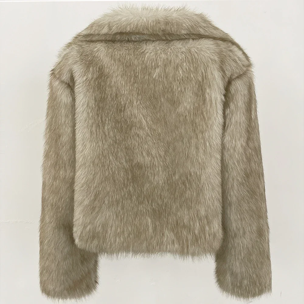 Chaqueta de piel sintética degradada para mujer, abrigo de invierno grueso y cálido con cuello de zorro esponjoso, ropa de abrigo de moda urbana elegante de lujo