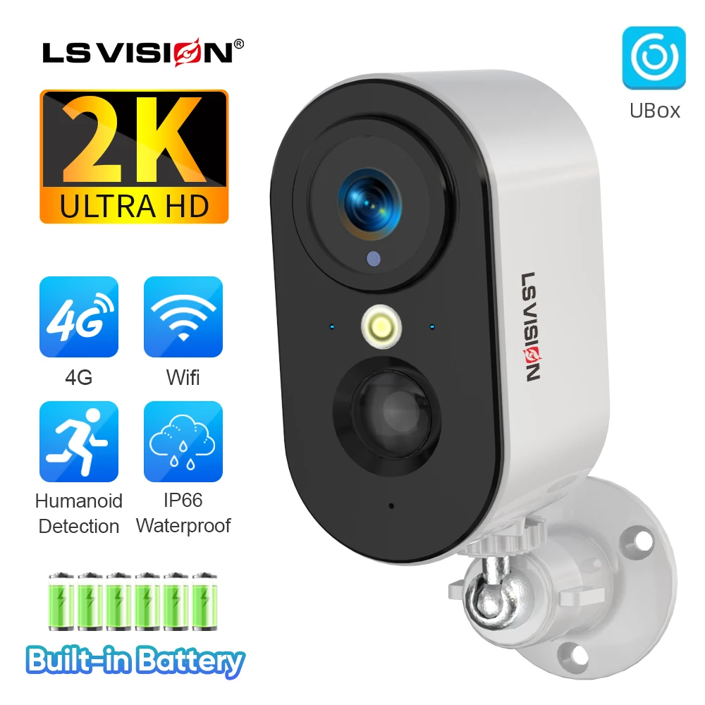 

LS VISION 4G Security Cameras Wireless Outdoor 2K PIR Detection Battery Powered WiFi Security Camera with Spotlight&Siren Alarm